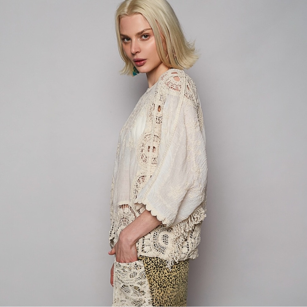 NWT POL Boho Cream with Crochet Lace Top - Picture 6 of 10